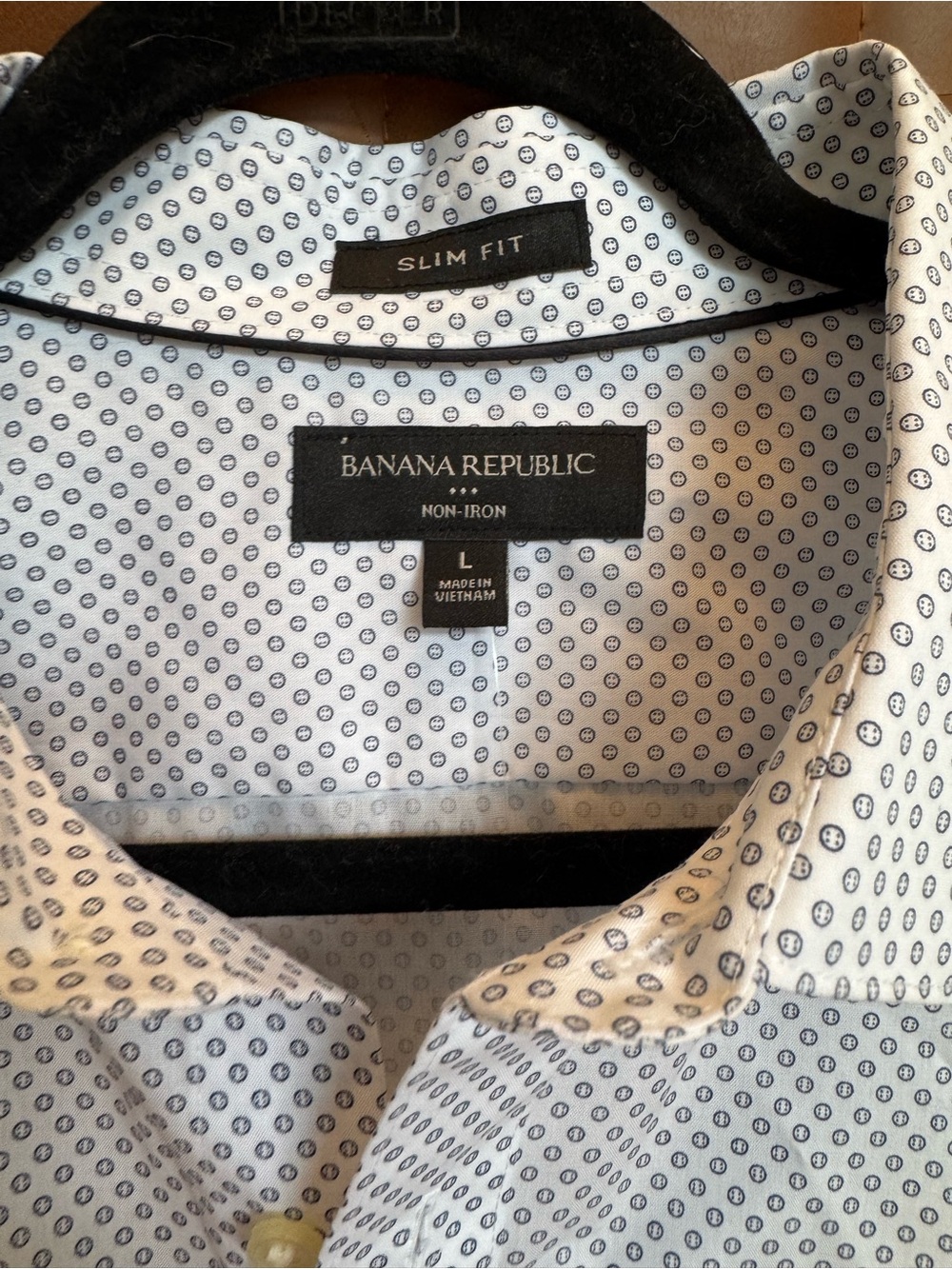 Banana Republic White Dress Shirt with Navy Micro Dot Print